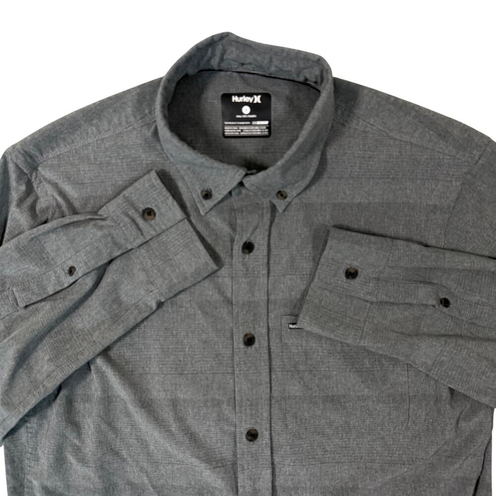 Hurley Dri-FIT Button Up Shirt Mens Small Gray Long Sleeve Performance